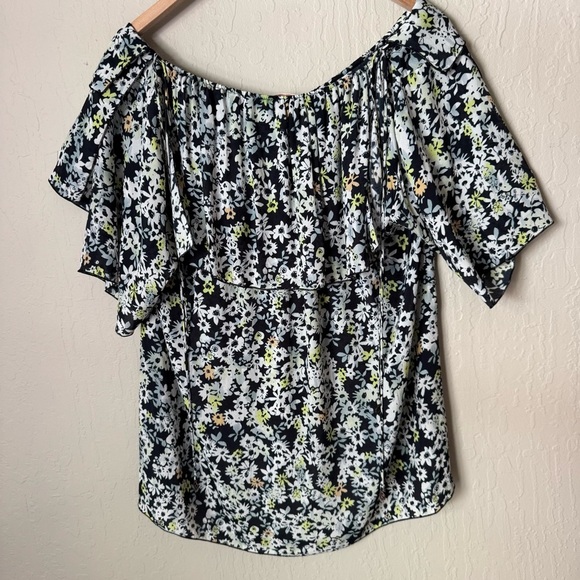 NWT SEE BY CHLOE Floral Print Crepe Ruffled Drawstring Blouse Multicolor Black - Picture 13 of 16